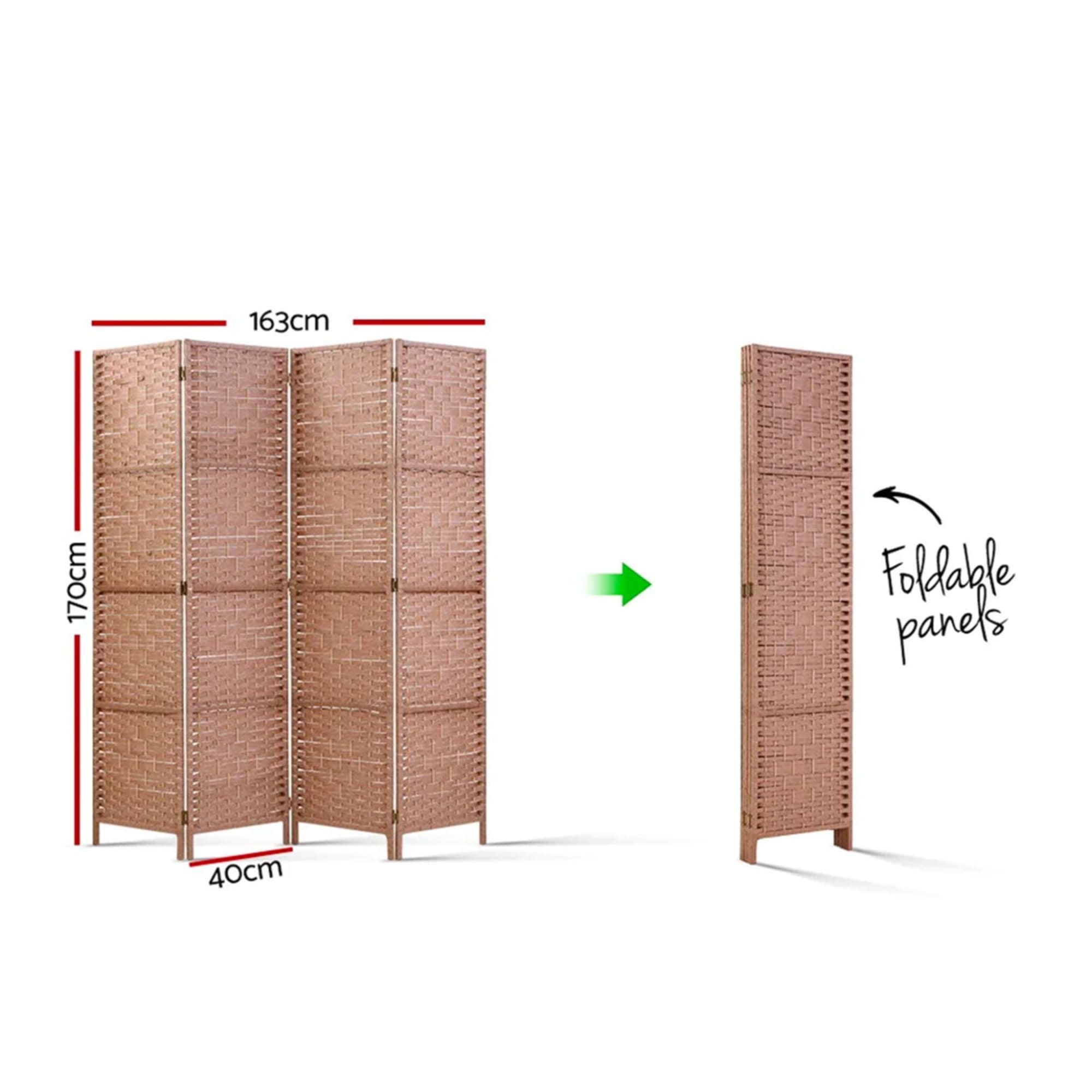Artiss 4 Panel Rattan Room Divider Natural Kitchen Warehouse™